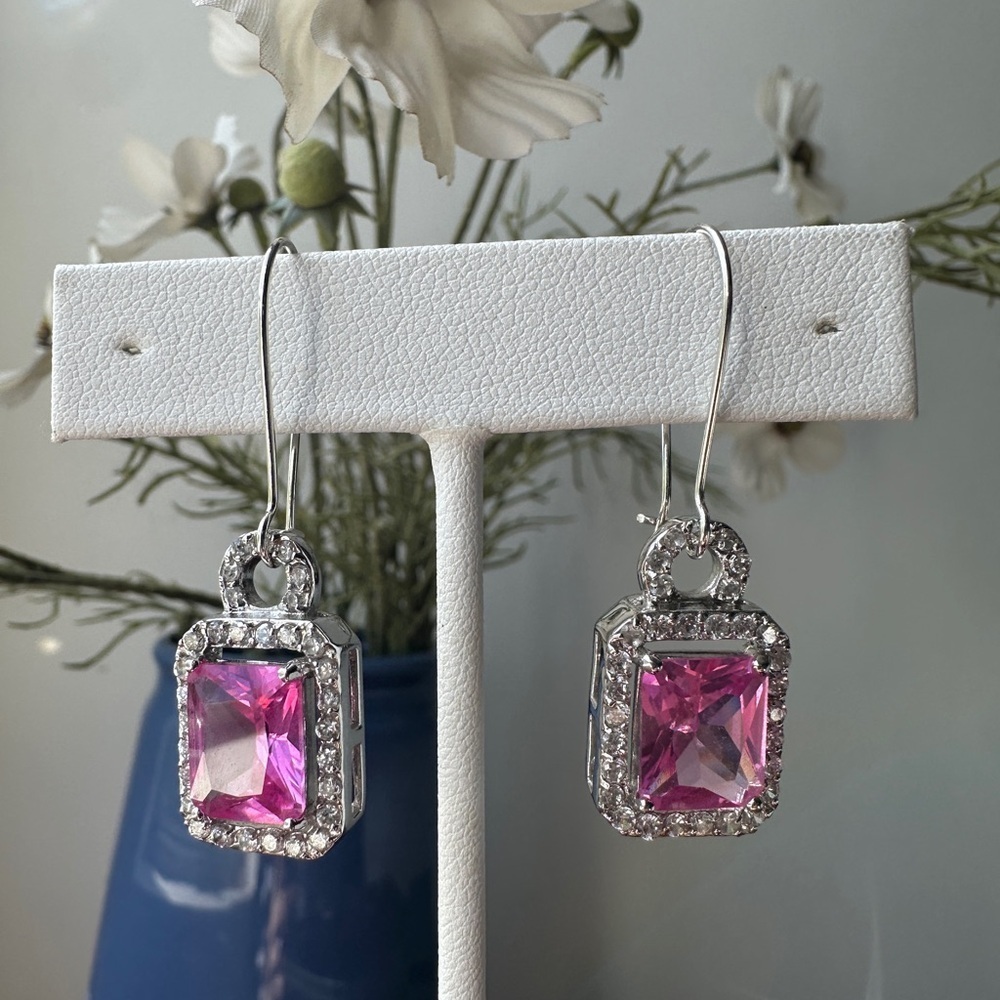 Elegant Pink and Silver Drop Earrings